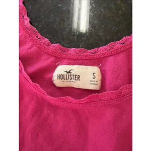 Hollister Women's Ruffle Tank Top Sz S Pink Lace Trim Cropped Ruffle Hem Surfer‎ thumbnail 2