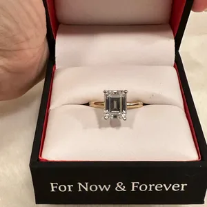 Emerald cut engagement ring! 2.5 karat gold band solitaire ring! Forever 1! thumbnail 6