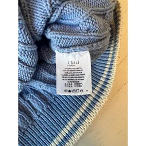 J Galt Shanghai Blue Cable‎ Knit V-Neck Sweater Striped Trim Preppy Pullover thumbnail 3