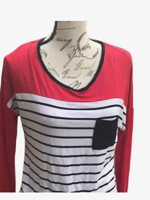 Zenana Outfitters Red Raglan Sleeve Striped Long-Sleeve Top with Black Pocket thumbnail 4