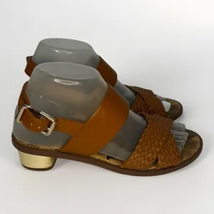 Sam Edelman‎ Teena 2 Sandals 7M Tan Woven Strap Cork Footbed Gold Heel thumbnail 4
