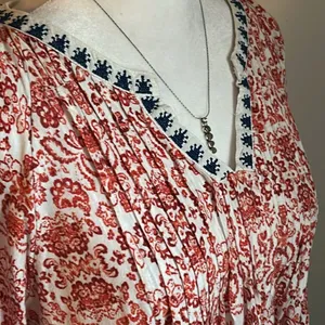 Vintage America Boho Pleated Notch Neck Oversized Peasant Blouse thumbnail 6