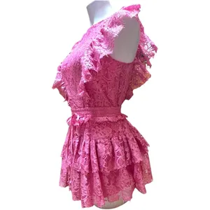 Idem Ditto Layered Lace Romper Mini Dress Pink Small thumbnail 3
