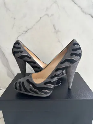 PRADA Gray Black Suede Animal Print Heels Size 40.5 / 10.5 thumbnail 7