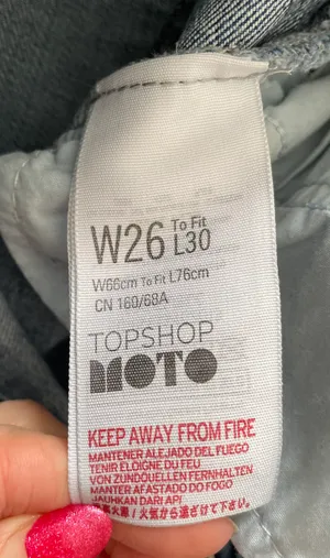 Topshop Moto Distressed Ripped Raw Hem Light Blue Y2K Jeans, size 26x30” thumbnail 3