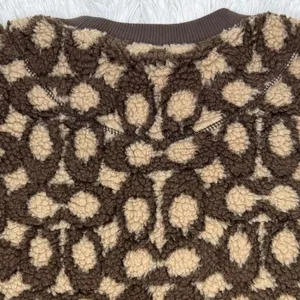 Coach Signature Monogram Sherpa Fleece Pullover Sweatshirt Brown Tan Women’s S thumbnail 4