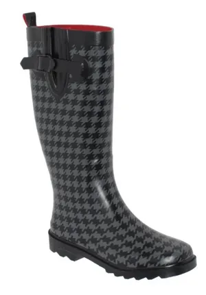 Capelli New York Rubber Wellies Rain Boots Black Grey Houndstooth Womens Size 8 thumbnail 1