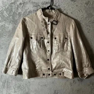 Cino Metallic 100% Linen Utility Jacket Snap Front‎ Moto Style Size Small New thumbnail 2