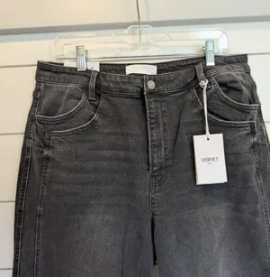 Vervet Blue by Flying Monkey Kris Straight Leg Wide Jeans Black Wash 32x30 thumbnail 6