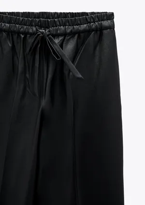 Zara Black High Waisted Waxed Effect Wide Leg Pant thumbnail 9