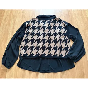 Bellini Houndstooth Mixed Media Layered Sweater Vest Blouse Top Black Tan XL thumbnail 4