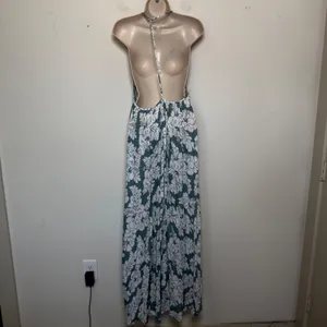 Mikoh Women Maxi Dress XS/S Green White‎ Tropical Hibiscus Halter Backless 1 thumbnail 4