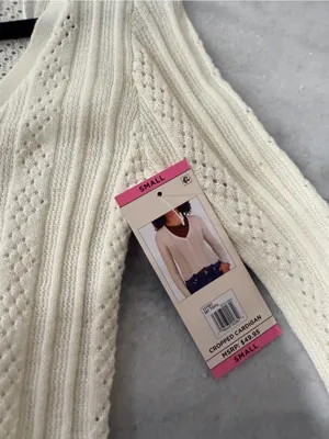 NWT Aeropostale Size S Ivory Pointelle Knit Cropped Stretch Lace Cardigan Y2K thumbnail 8