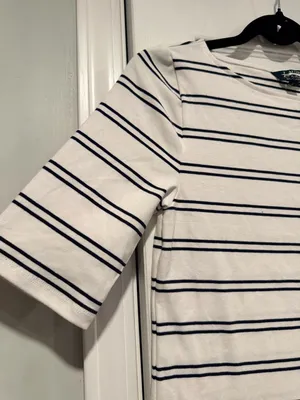 NWOT LRL Ralph Lauren Striped Knit Top Navy White Short Sleeve Stretch Classic thumbnail 4