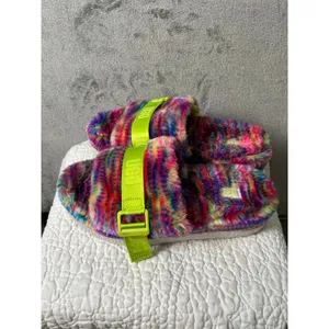 UGG Fluff Yeah Multicolor Fuzzy Shearling Slide Sandals Neon Green Women's US 10 thumbnail 2