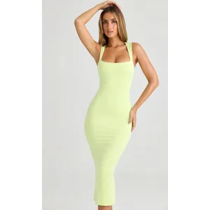 Oh Polly Ainslee Modal Square-Neck Bodycon Midi Dress in Matcha Green Size M thumbnail 3