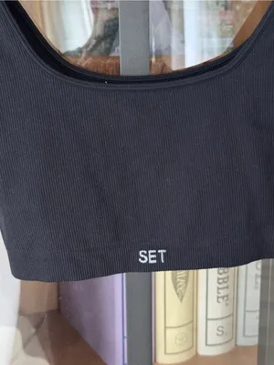 SET Active Sculptflex Box Cut Sports Bra ribbed onyx square neck workout thumbnail 4
