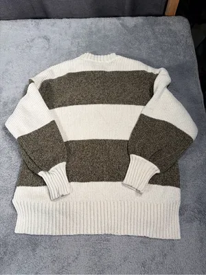 Altar’d state Chunky Striped Knit Sweater in Cream and Olive XS thumbnail 6