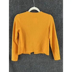 H&M Divided Mustard Yellow Rib Knit Long Sleeve Tie-Front Crop Cardigan Size M thumbnail 9