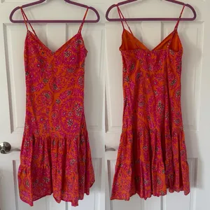 vintage Y2K boho GAP Pink & Orange Floral Sundress Ruffle Hem 100% Cotton sz 8 thumbnail 2