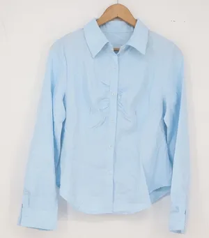 Unbranded Blouse Womens M Ruched Front Light Blue Button thumbnail 1