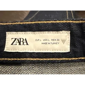 Zara Womens Large Denim Jean Mini Skirt Dark‎ Wash Pockets Button Fly Festival thumbnail 3