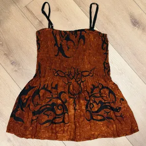 Peaceful People Boho Smocked Tank Top Brown Black Tribal Print Size L thumbnail 2