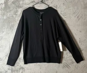 Athleta Balance Henley Sweatshirt Black Size Small Oversized‎ Tencel Cotton New thumbnail 1