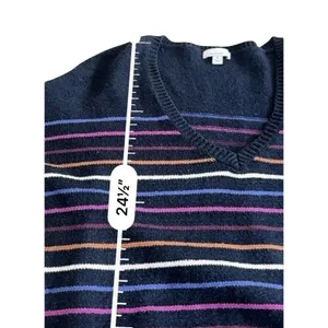 Allison Joy Evereve Multi Striped V-Neck Sweater Womens Colorful Knit Pullover thumbnail 7