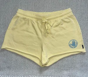 Body Glove Womens Pastel Yellow Raw Hem Sweat Shorts Sz Xs Blue Logo thumbnail 1