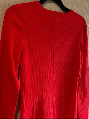 Zyia Active Red‎ Ribbed Long-Sleeve Henley Top waffle size small thumbnail 3