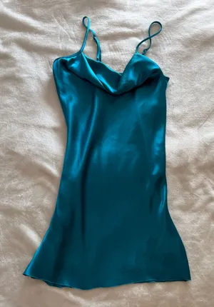 bebe Teal Satin Slip Dress thumbnail 1