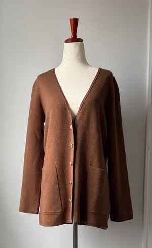 J. Crew Brown V-Neck Button Front Cardigan Sweater Blazer Merino Wool Blend thumbnail 1