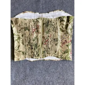 Floral Corset Top Bustier Ivory Green Pink Botanical Print Boned Sweetheart‎ thumbnail 4
