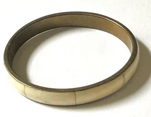 Brass mother of pearl vintage bangle bracelet thumbnail 1