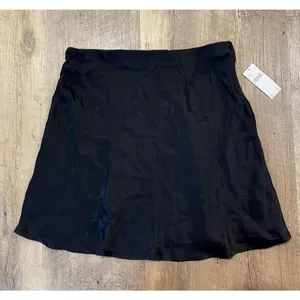 NWT Anthropologie Black Satin Mini Skirt Small thumbnail 1