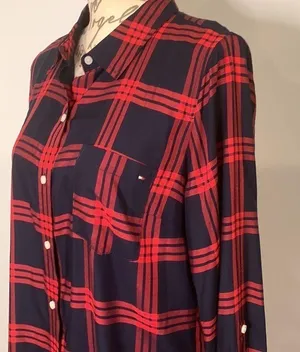 Tommy Hilfiger NWOT plaid roll tab button front shirt M thumbnail 5