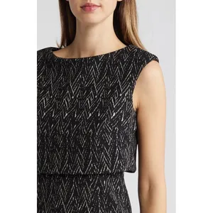 Eliza J Womens Black White‎ Chevron Popover Sheath Dress Sleeveless Size 10 thumbnail 2