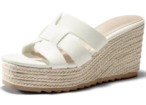 Coutgo Women's Wedge Sandals Platform Espadrille Heels Open Toe Strappy Slip On Casual Summer Slide Shoes thumbnail 1