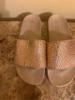 INC International Concepts Rose Gold Crystal Slide Sandals thumbnail 3