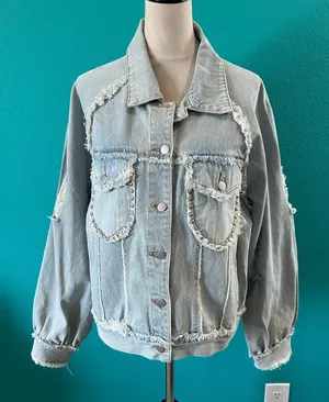 POL Distressed Denim Jacket American Flag Patriotic Sequence Americana Size S thumbnail 1