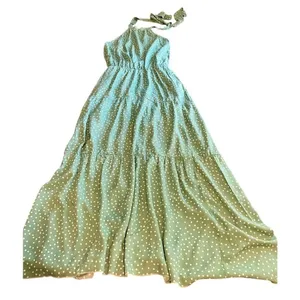 Green/White Polka Dot Lined Halter Top Dress with Tie (NWOT) thumbnail 2