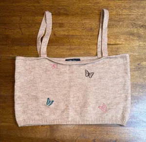 WITTY FOX ‎ Cropped Butterfly Tank Top Tan Size XL thumbnail 1