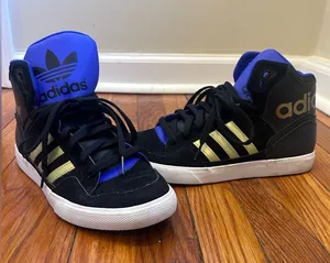 adidas Purple & Black High-Top Sneakers with Gold Stripes thumbnail 1
