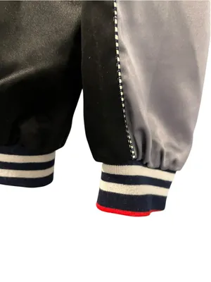 Vintage Style Japanese Sukajan Souvenir Jacket Crane Embroidery Black Satin XXL thumbnail 12