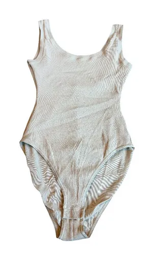 Skims Cotton Ribbed Bodysuit Neutral Taupe Stretch One Piece Slimming Size Small thumbnail 1
