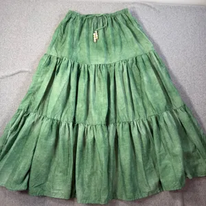 SundayUp Women's Medium Green Tiered Maxi Skirt Elastic Waist Drawstring Beaded thumbnail 1