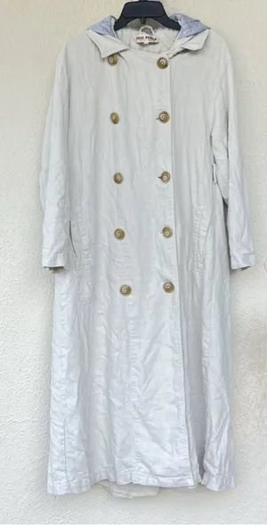 FREE PEOPLE Charlie Trench Coat Hood Linen Blend Spring Dust Oversized Size XS thumbnail 1