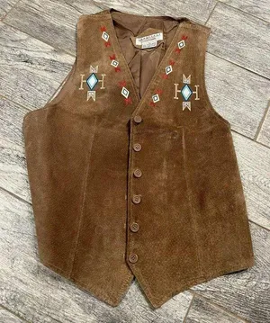 Cambridge Dry Goods 100% Leather Vest Small Lined Western Aztec Southwestern thumbnail 1
