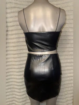 Forever 21 Black Faux Leather 2 Piece Set Corset Top + Mini Skirt S thumbnail 4